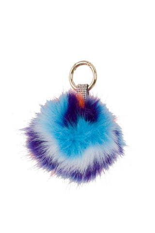 Multi Colour FAUX MINK Fur Pom Pom Keyring Charm with Diamante Strap