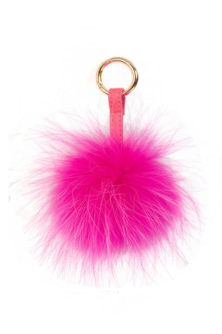Large Fur Pom Pom Keyring With Leather Strap