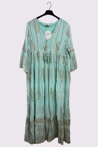 Gold Metallic Paisley Print Flared Sleeve Dress