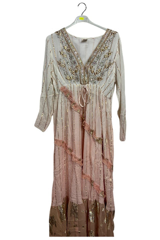 Floral Sequin Cinched Waist With Tie Detail Dress