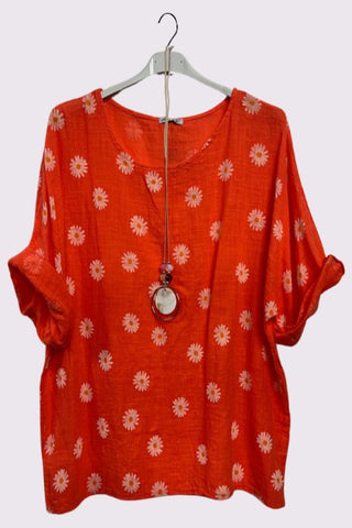 Daisy Flower Print Necklace Cotton Top