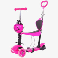 5 in 1 Kids Push Scooter Adjustable Height Removable Seat LED Flashing 3 Wheels