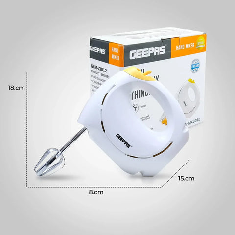 Geepas 150W Hand Mixer – 5 Speed Settings with Beaters & Dough Hooks, Easy Grip Design
