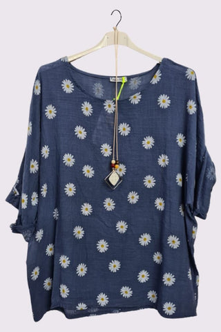 Daisy Flower Print Necklace Cotton Top