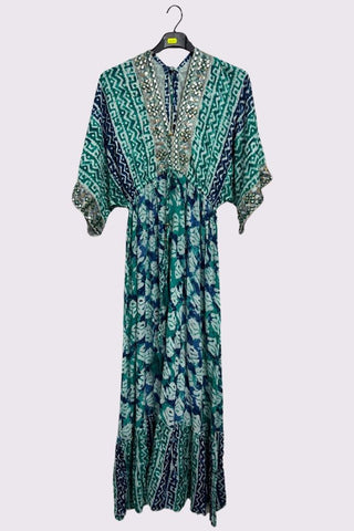 Tie Dye Geometric Print Bohemian Maxi Style Dress
