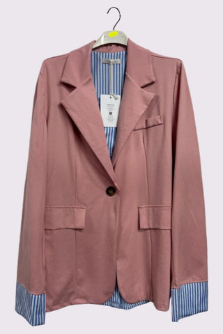 Stripe Print Pockets Twin Blazer