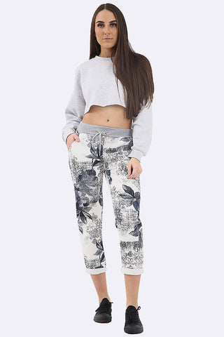 Floral Print Pocket Drawstring Lined Trouser