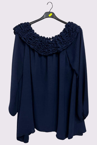Plain Ruffle Neckline Oversized Top