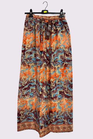 Tie Dye Tropical Leaf Print Wide Leg Trousers