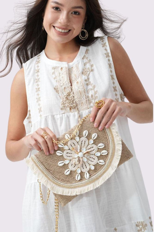 Flower Beded Shell Bag