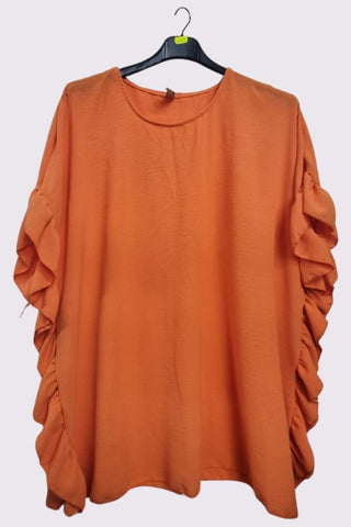 Plain Side Ruffle Detail Oversized Top