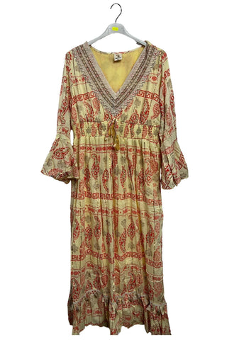 Paisley Geometric Motifs With Grecian Border Vintage Bohemian Dress