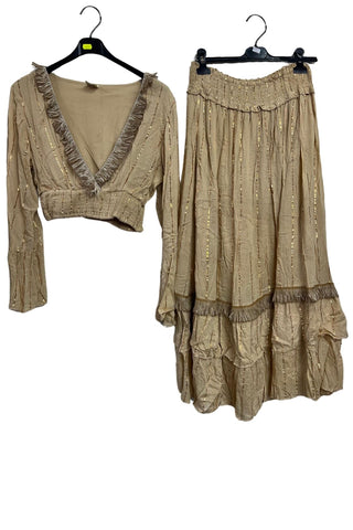 Vertical Gold Stripe Vintage Inspired Bohemian Co-Ord Set