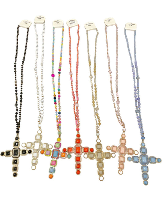 Beaded Cross Shape Necklace