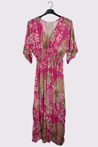 Leaves Print Gathered Waist Dress