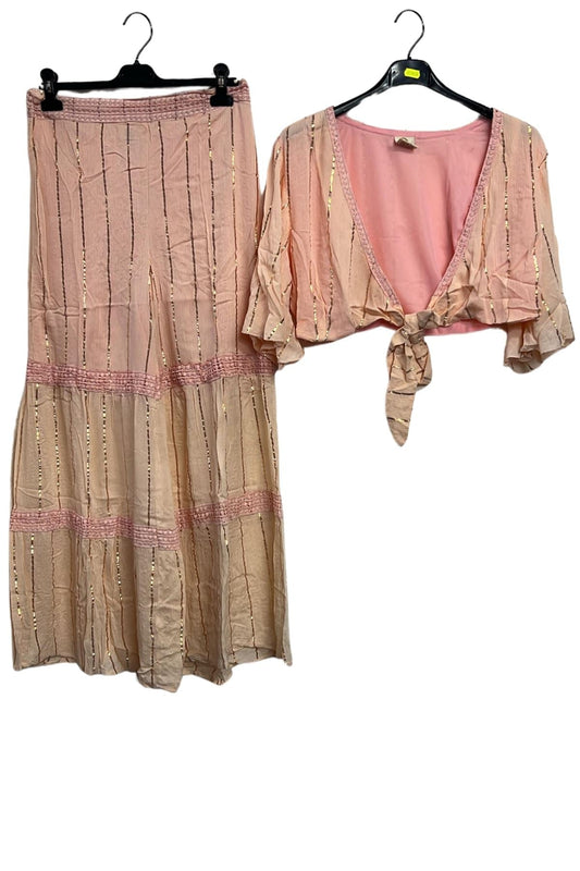 Vertical Metallic Accents Stripes Bohemian Style Co-Ord