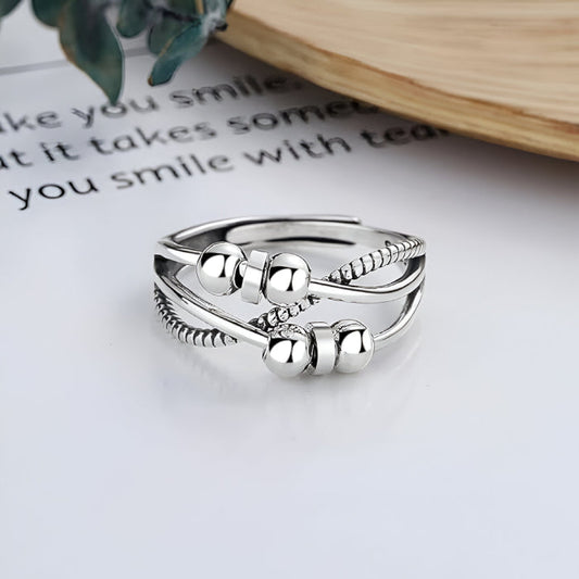 Sterling Adjustable Fidget Spinner Ring – Anti-Anxiety Geometric Rotating Bead Ring