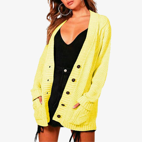 Women's Chunky Cable Knit Button-Up Cardigan