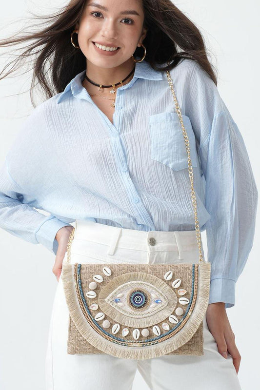 Eye Embroidered Shell Crossbody Bag