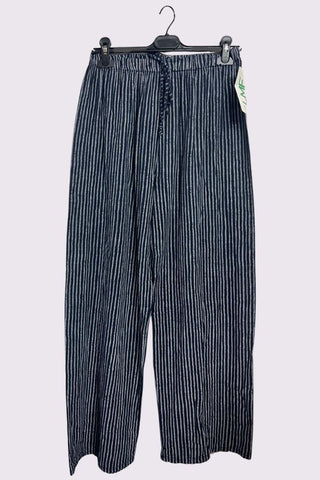 Stripe Print Elasticated Waistband Wide Leg Cotton Trousers