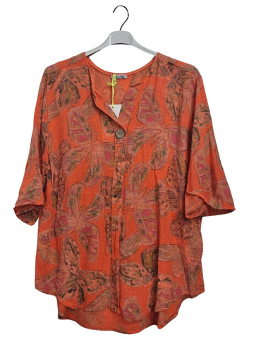 Butterfly-Inspired Print Tunic Cotton Top
