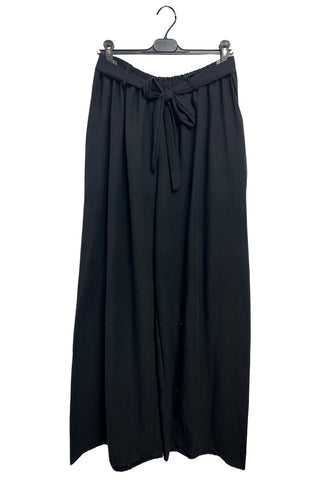 Plain Belted Waistband Wide Legs Trousers