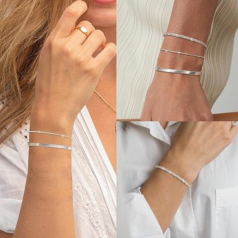 Silver Layered Dainty Link Chain Bracelet
