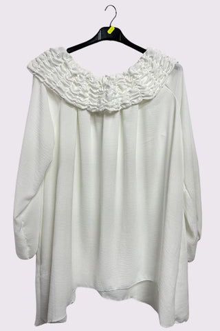 Plain Ruffle Neckline Oversized Top