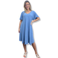 Breezy Blue Fluted Hem Summer Dress