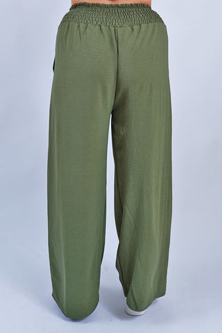 Plain Smocked High Wasit Palazzo