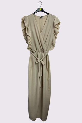 Plain Ruffle Sleeve Wrapover Belted Jumpsuit