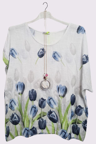 Tulip Flower Print Oversized Cotton Top