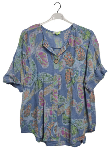 Butterfly-Inspired Print Tunic Cotton Top
