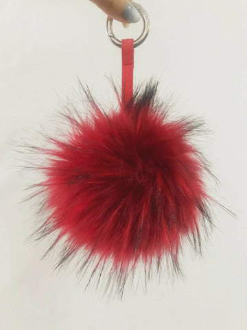 FAUX Raccoon Pom Pom Keyring Charm with Leather Strap