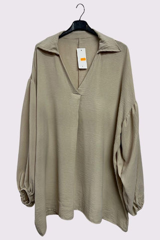 Plain Elastic Cuff Sleeve Oversized Top