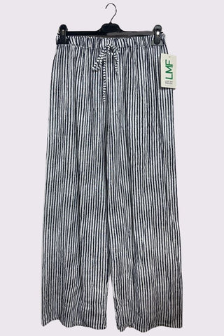 Stripe Print Elasticated Waistband Wide Leg Cotton Trousers
