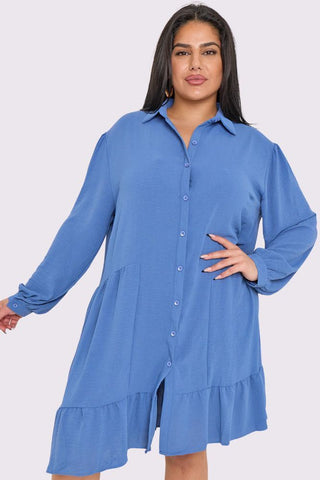 Plain Button Up Tiered Shirt