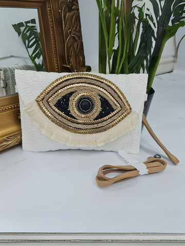 Eye Tassel Beaded Shoulder Bag