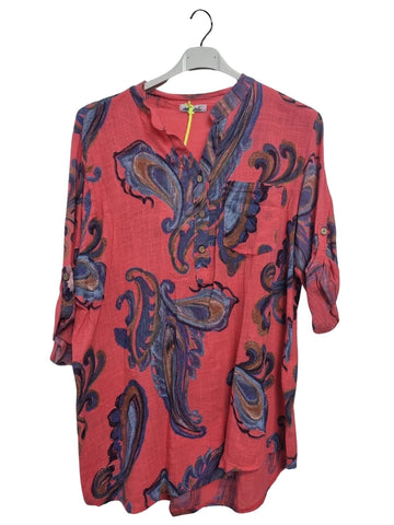Paisley With Intricate Print Chest Pocket Tunic Cotton Top