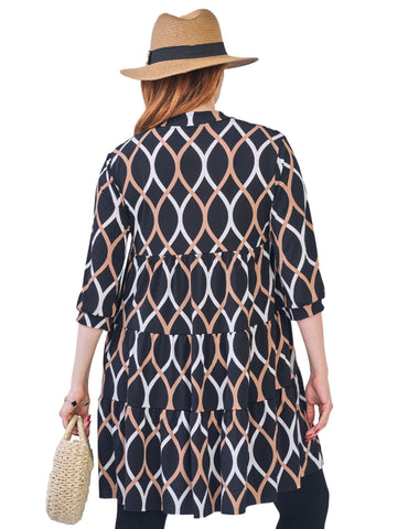 Multi Print V-Neckline With Button Dress