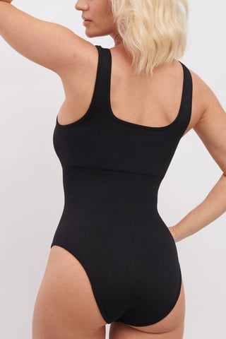 Plain Seamless Padded Ribbed Nylon Bodysuit