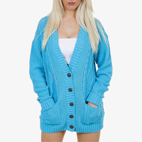 Women's Chunky Cable Knit Button-Up Cardigan