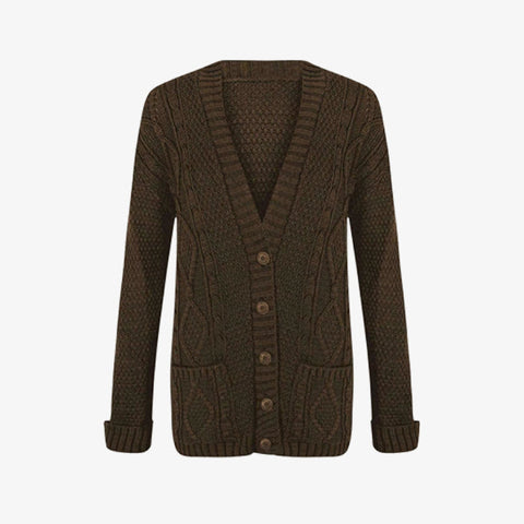 Women's Chunky Cable Knit Button-Up Cardigan