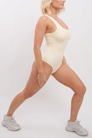 Plain Seamless Padded Ribbed Nylon Bodysuit