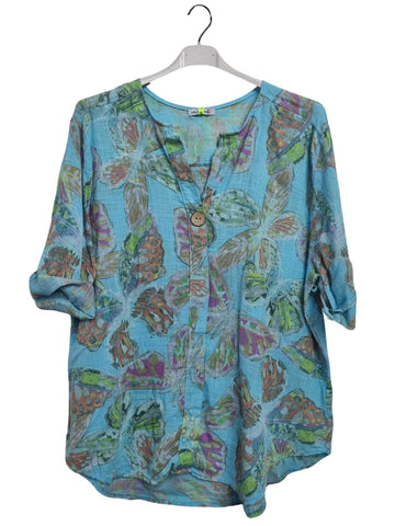 Butterfly-Inspired Print Tunic Cotton Top