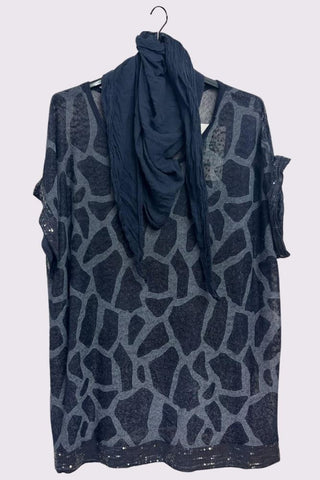 Giraffe Print Sequin Detail Hem With Scarf Box Top