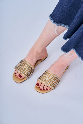 Rhinestone Geometric Pattern Flat Slider