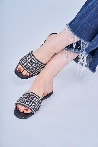 Rhinestone Geometric Pattern Flat Slider