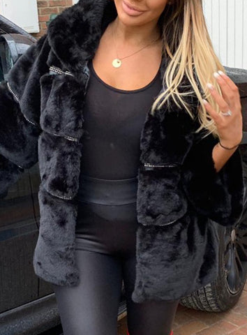 Ultra Soft Faux Fur Jacket With Diamante Detail
