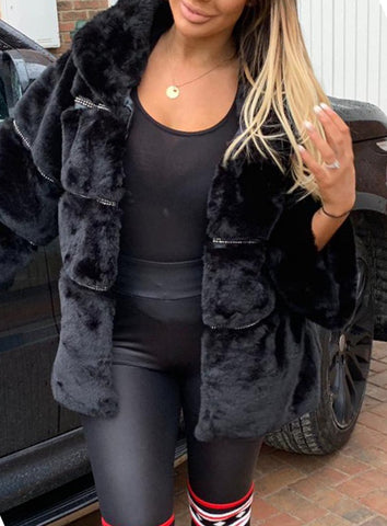 Ultra Soft Faux Fur Jacket With Diamante Detail